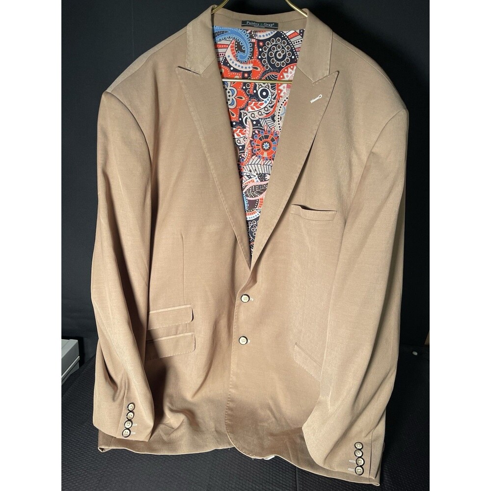 Paisley & Gray Blazer Mens 56R Slim Fit Tan Paisley Lined Sport Coat